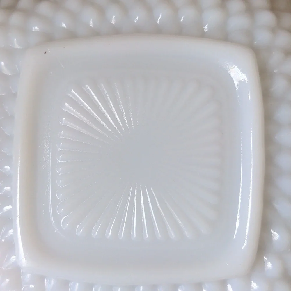 Vintage Square Shaped Mlik Glass Hobnail Bowls Set of 2